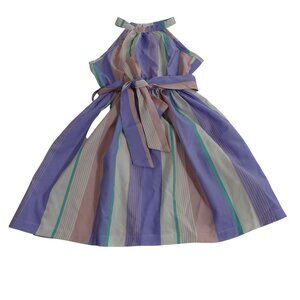 Shein Striped Dress Tie Belted Waist Girls Size 110 4-5 Yrs Purple Pink Keyhole